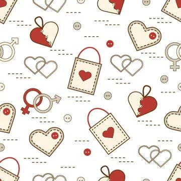 Cute seamless pattern with variety romantic elements. Greeting card Valentine Stock Illustration