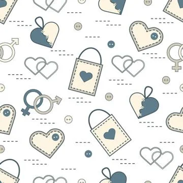 Cute seamless pattern with variety romantic elements. Greeting card Valentine Stock Illustration