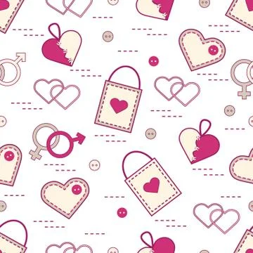 Cute seamless pattern with variety romantic elements. Greeting card Valentine Illustrazione stock