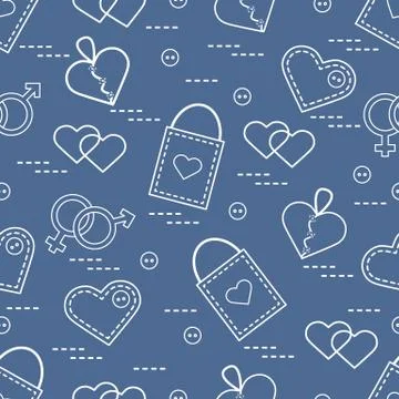 Cute seamless pattern with variety romantic elements. Greeting card Valentine Stock Illustration