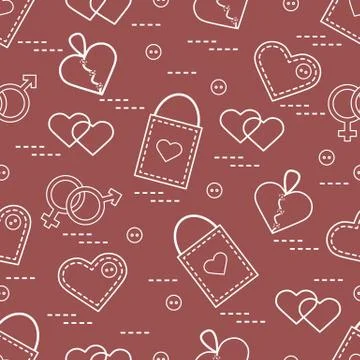 Cute seamless pattern with variety romantic elements. Greeting card Valentine Illustrazione stock