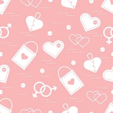 Cute seamless pattern with variety romantic elements. Greeting card Valentine Stock Illustration