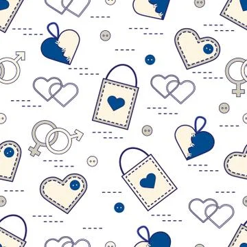 Cute seamless pattern with variety romantic elements. Greeting card Valentine Illustrazione stock
