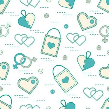 Cute seamless pattern with variety romantic elements. Greeting card Valentine Stock Illustration