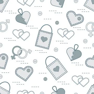 Cute seamless pattern with variety romantic elements. Greeting card Valentine Stock Illustration
