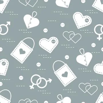 Cute seamless pattern with variety romantic elements. Greeting card Valentine Stock Illustration