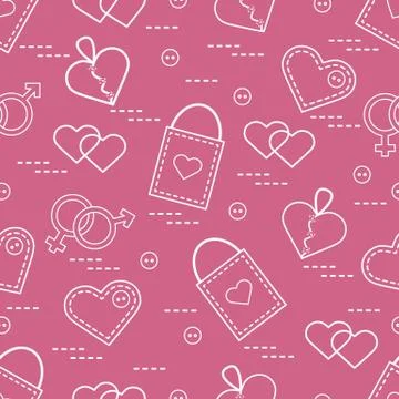 Cute seamless pattern with variety romantic elements. Greeting card Valentine 스톡 일러스트
