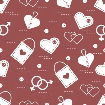 Cute seamless pattern with variety romantic elements. Greeting card Valentine Stock Illustration