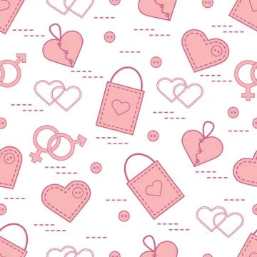 Cute seamless pattern with variety romantic elements. Greeting card Valentine 스톡 일러스트
