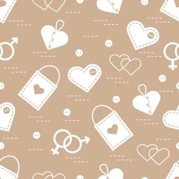 Cute seamless pattern with variety romantic elements. Greeting card Valentine Illustrazione stock