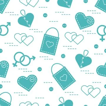 Cute seamless pattern with variety romantic elements. Greeting card Valentine Stock Illustration