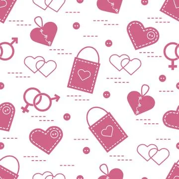 Cute seamless pattern with variety romantic elements. Greeting card Valentine Stock Illustration
