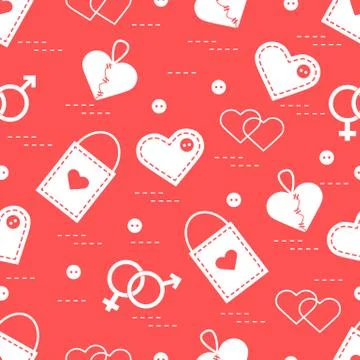 Cute seamless pattern with variety romantic elements. Greeting card Valentine Stock Illustration