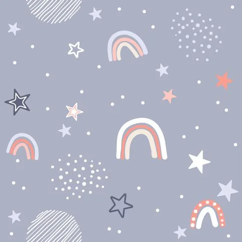 Cute seamless pattern vector illustration in simple nordic scandinavian flat Stock Illustration