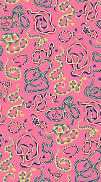 Cute seamless pattern with wavy snakes in cartoon style on pink. Stock Illustration