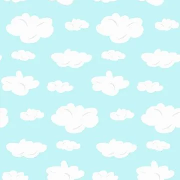 Cute seamless pattern with white clouds on blue Stock Illustration