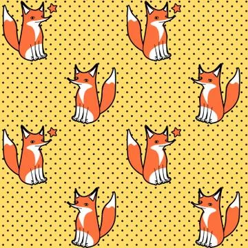 Cute seamless pattern with winking cartoon fox Stock Illustration
