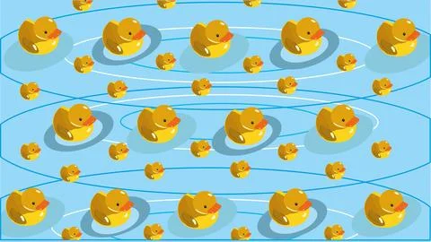 Cute seamless pattern with yellow ducks on blue background Stock Illustration