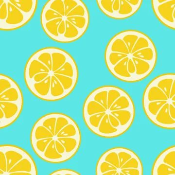 Cute seamless pattern with yellow lemon slices Stock Illustration