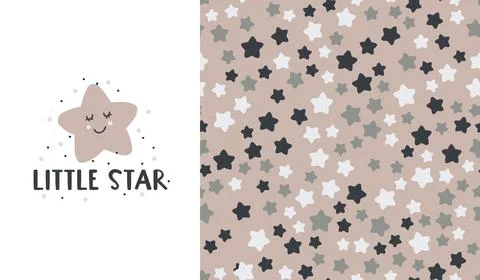 Cute seamless patterns and lettering - little star . Creative childish print for Illustrazione stock