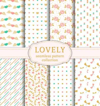 Cute seamless patterns. Vector set. Stock Illustration