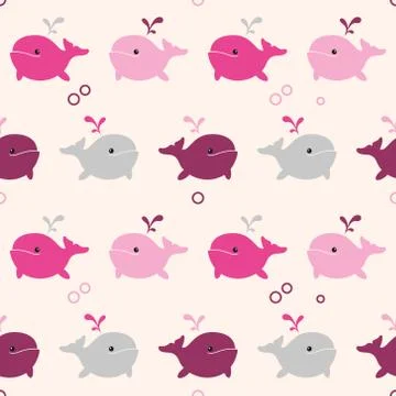 Cute Seamless Pink Whale Pattern Stock Illustration