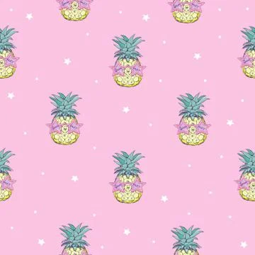 Cute seamless print with pineapples Stock Illustration