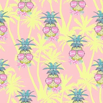 Cute seamless print with pineapples Stock Illustration