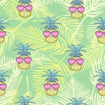 Cute seamless print with pineapples Stock Illustration