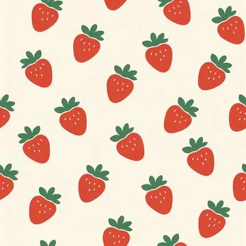 Cute Seamless Strawberry Pattern with Hand Drawn Red Berries on Off-White 스톡 일러스트