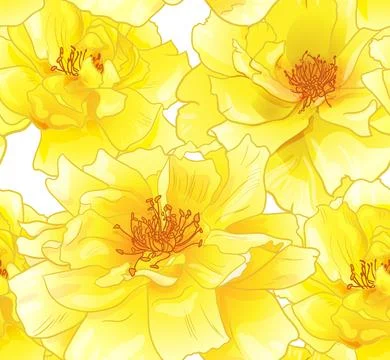 CUTE SEAMLESS SUMMER PATTERN WITH REALISTIC YELLOW ROSES Illustrazione stock