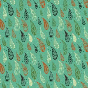 Cute seamless texture with colored rains on green background. Stock Illustration