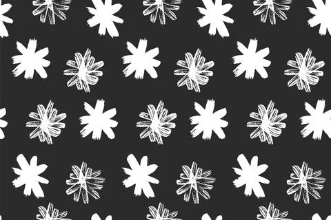 Cute seamless vector pattern featuring handdrawn white flowers, graffiti Stock Illustration