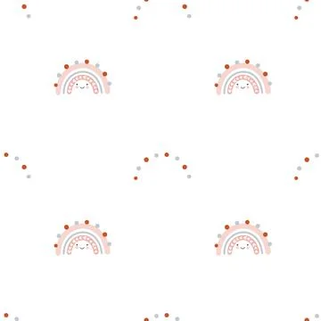 Cute seamless vector pattern with hand drawn scandinavian rainbows. Background Stock Illustration