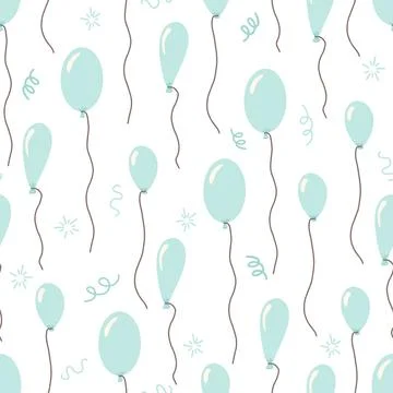 Cute seamless vector pattern hand drawn blue balloons and festive birthday Stock Illustration