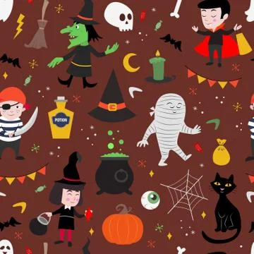 Cute, seamless vector pattern for kids. Halloween holiday. Stock Illustration