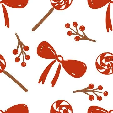 Cute seamless vector pattern with lollipops and bows 스톡 일러스트