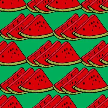 Cute seamless vector pattern with watermelons Stock Illustration