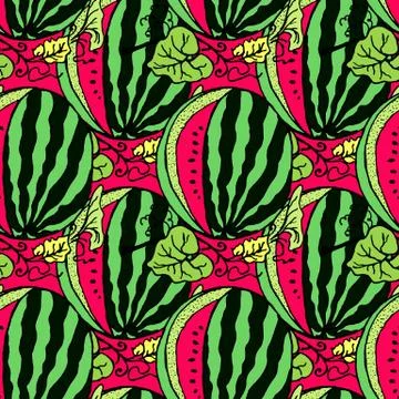 Cute seamless vector pattern with watermelons Stock Illustration