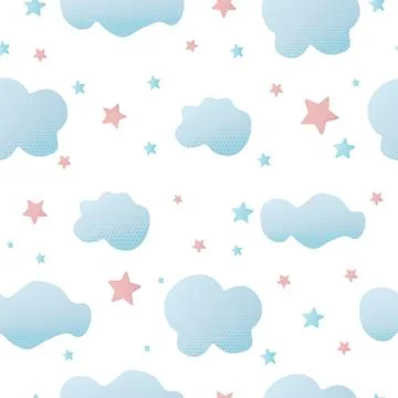 Cute seamless white pattern with cartoon clouds. Vector illustration Stockillustratie