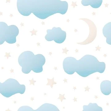 Cute seamless white pattern with cartoon clouds. Vector illustration 스톡 일러스트