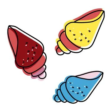 Cute Seashell doodle icon set. Hand drawn sea shells, conches, cockleshells.  Stock Illustration