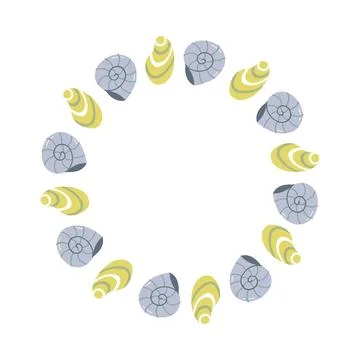 Cute Seashell Round Frame Vector Illustration イラスト素材