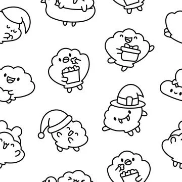 Cute seashell with smiling face. Coloring Page. Stock Illustration
