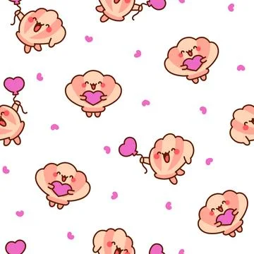 Cute seashell with smiling face. Seamless pattern. イラスト素材