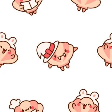 Cute seashell with smiling face. Seamless pattern. Illustrazione stock