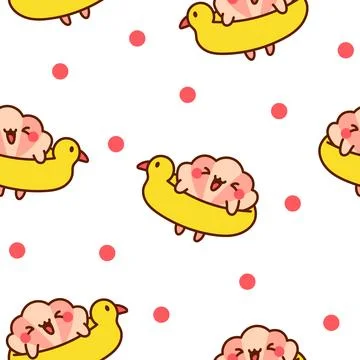 Cute seashell with smiling face. Seamless pattern. Illustrazione stock