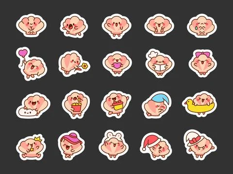 Cute seashell with smiling face. Sticker Bookmark. Stock Illustration