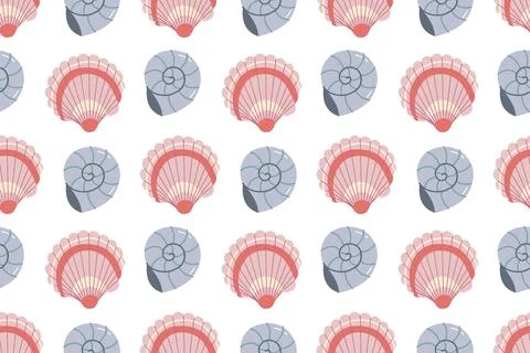 Cute Seashells Seamless Pattern Vector Background Stock Illustration