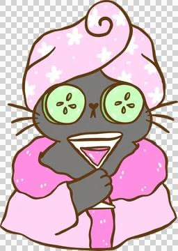 Cute  Self Love Cat  doing Spa holding wine Cartoon Doodle Hand Drawn イラスト素材